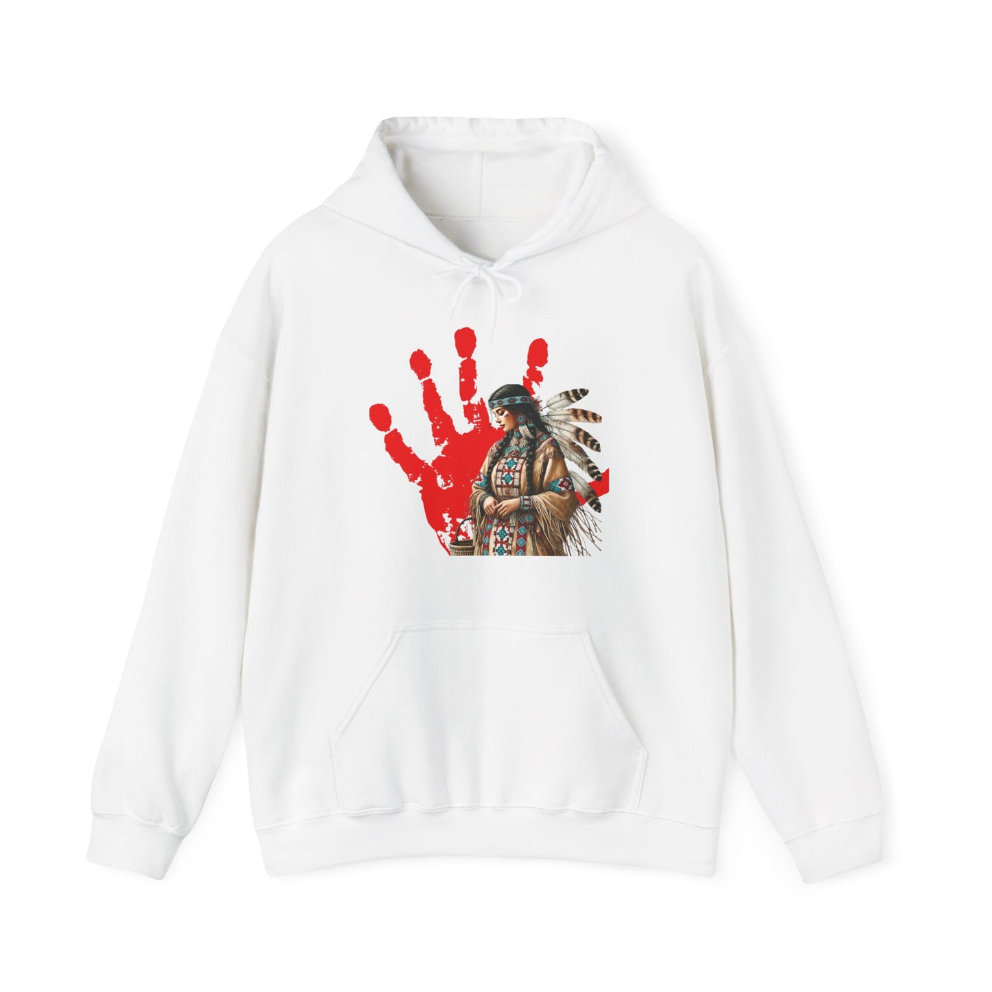 Hooded Sweatshirt Indigenous Women Red Handprint Symbol