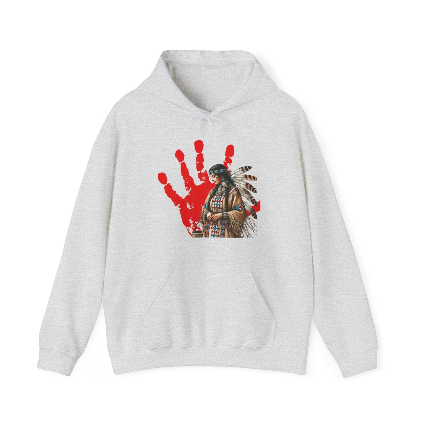 Hooded Sweatshirt Indigenous Women Red Handprint Symbol