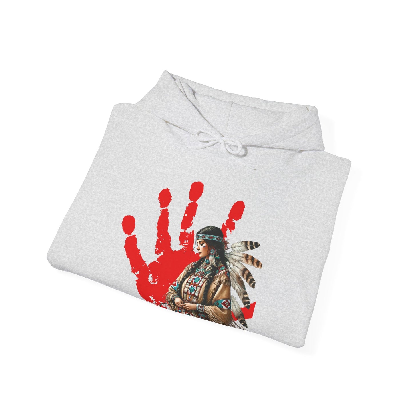 Hooded Sweatshirt Indigenous Women Red Handprint Symbol