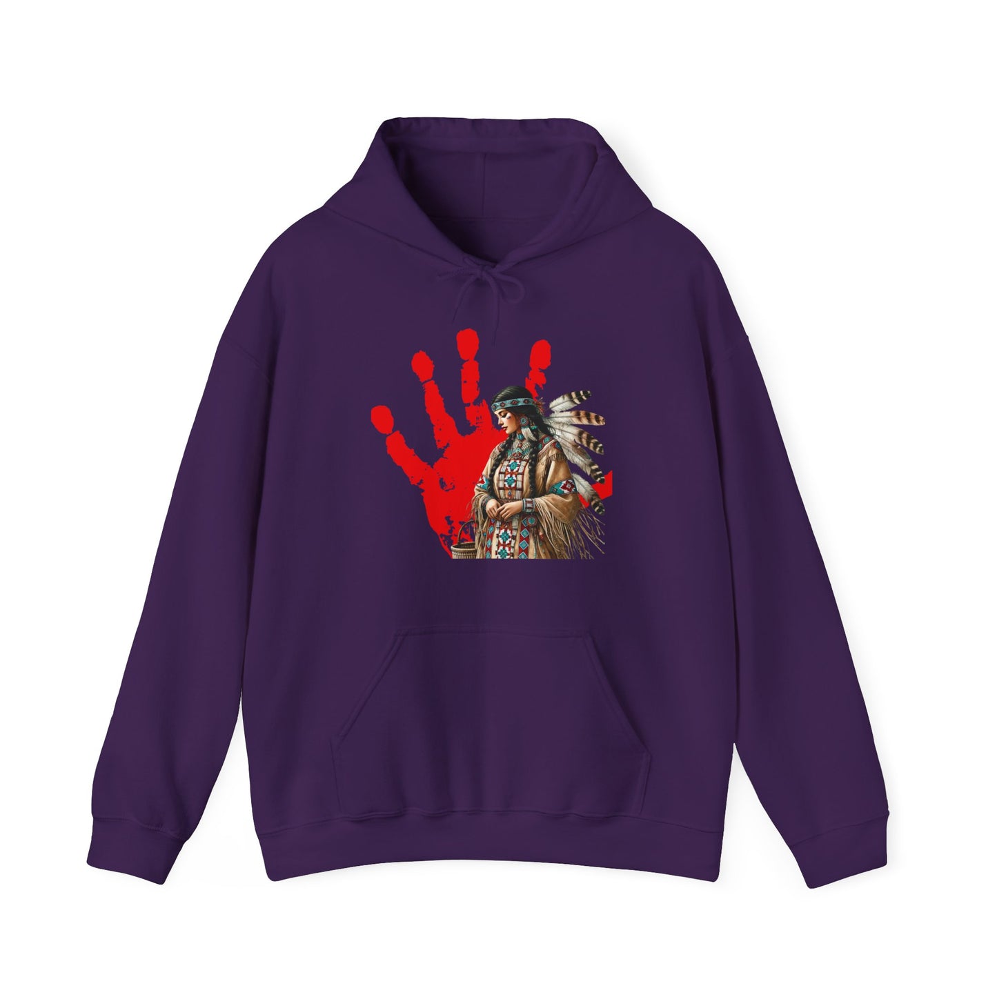 Hooded Sweatshirt Indigenous Women Red Handprint Symbol