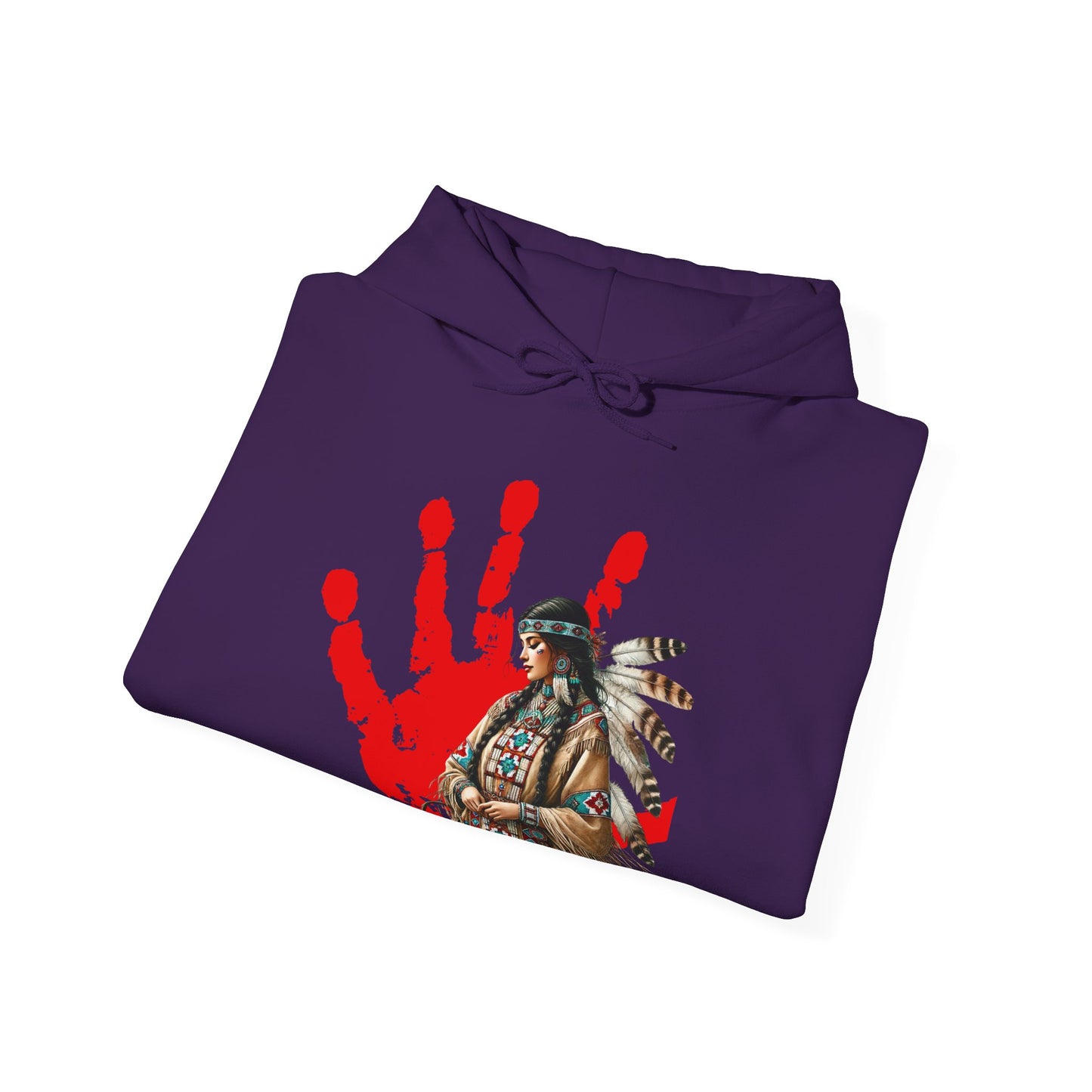 Hooded Sweatshirt Indigenous Women Red Handprint Symbol