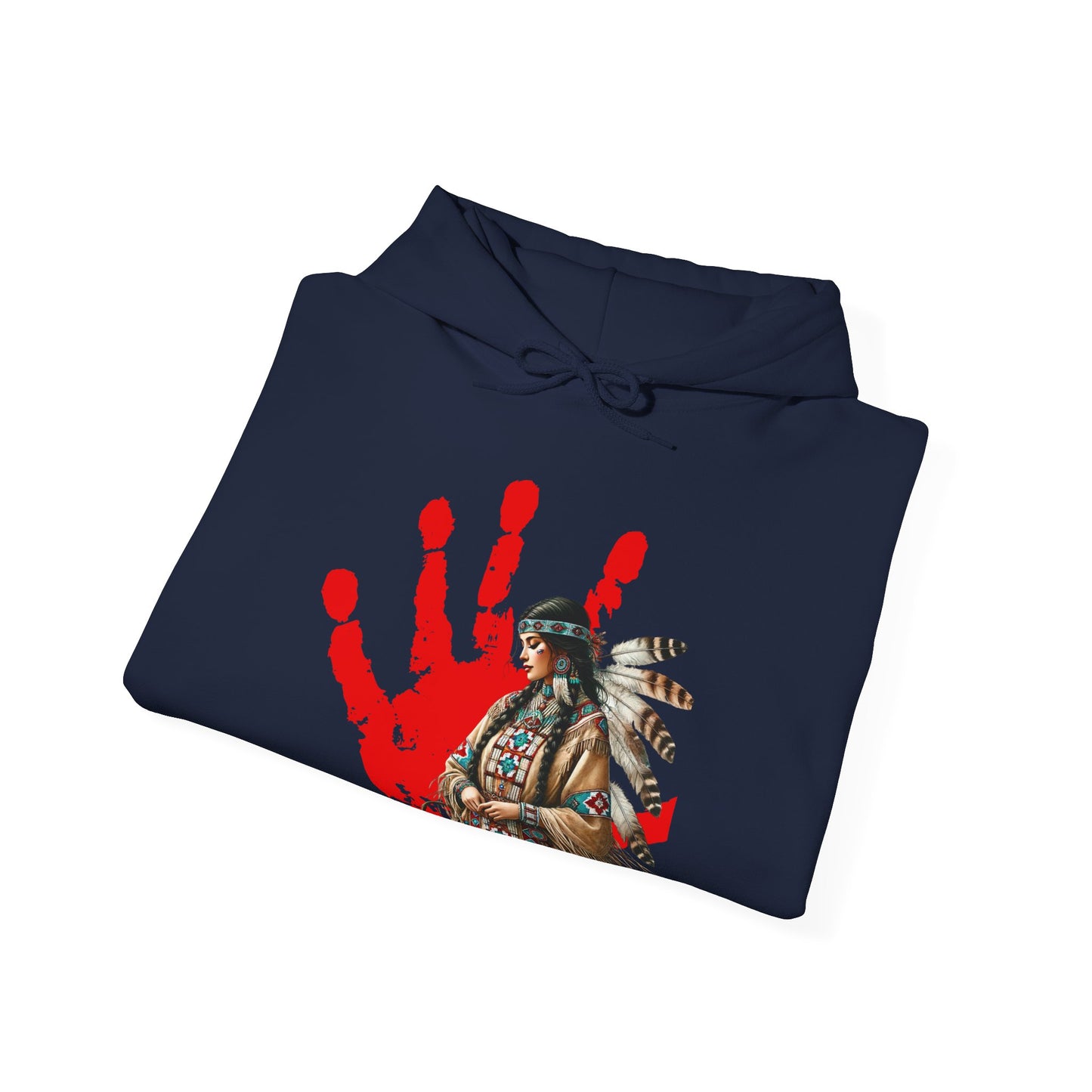 Hooded Sweatshirt Indigenous Women Red Handprint Symbol