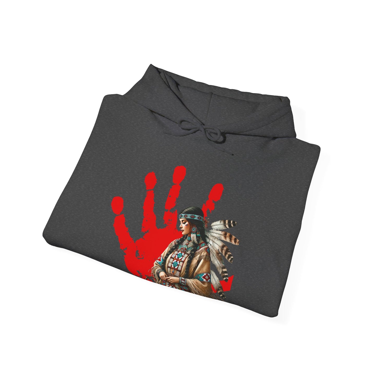 Hooded Sweatshirt Indigenous Women Red Handprint Symbol