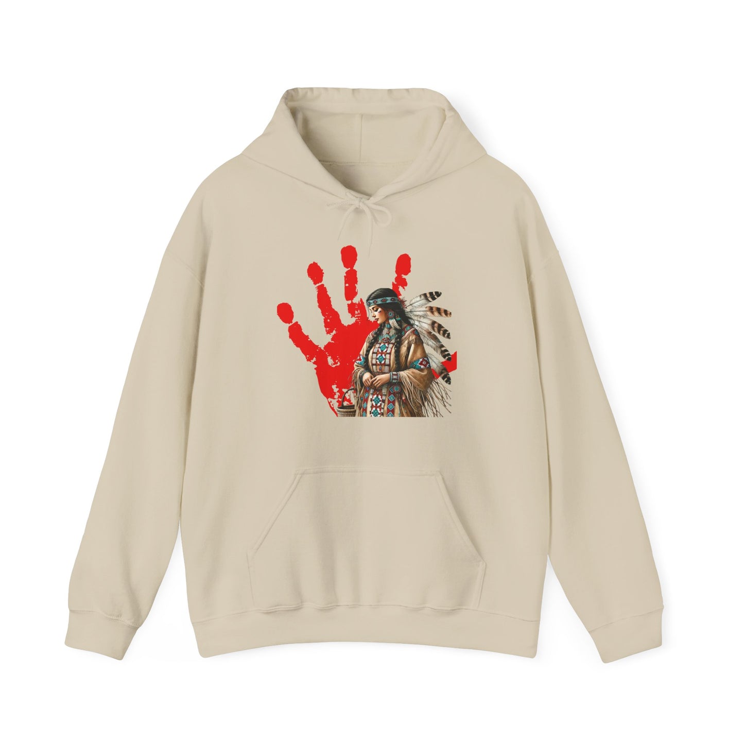 Hooded Sweatshirt Indigenous Women Red Handprint Symbol