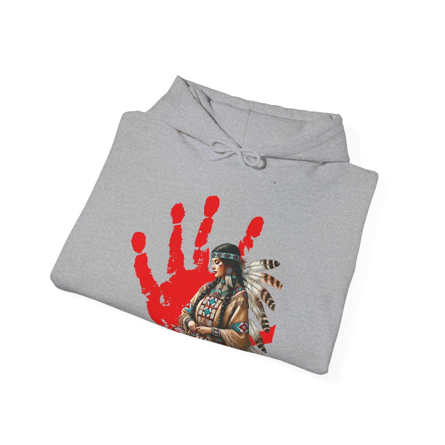 Hooded Sweatshirt Indigenous Women Red Handprint Symbol