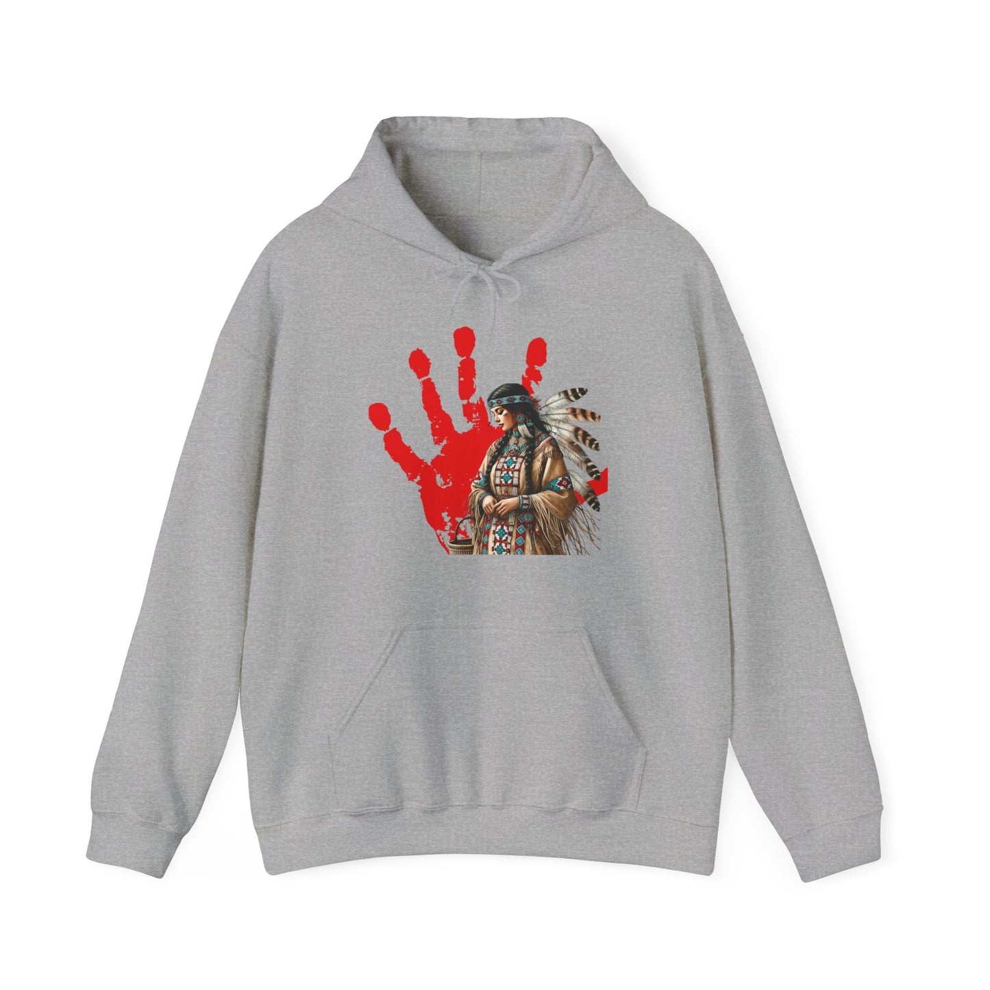 Hooded Sweatshirt Indigenous Women Red Handprint Symbol