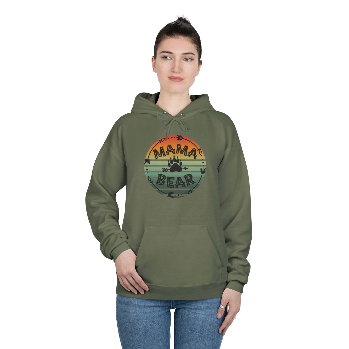 Hoodie Sweatshirt, Mama Bear Indigenous Inspired Design, Unisex EcoSmart® Pullover, Family Gift, Cozy Apparel, Sustainable