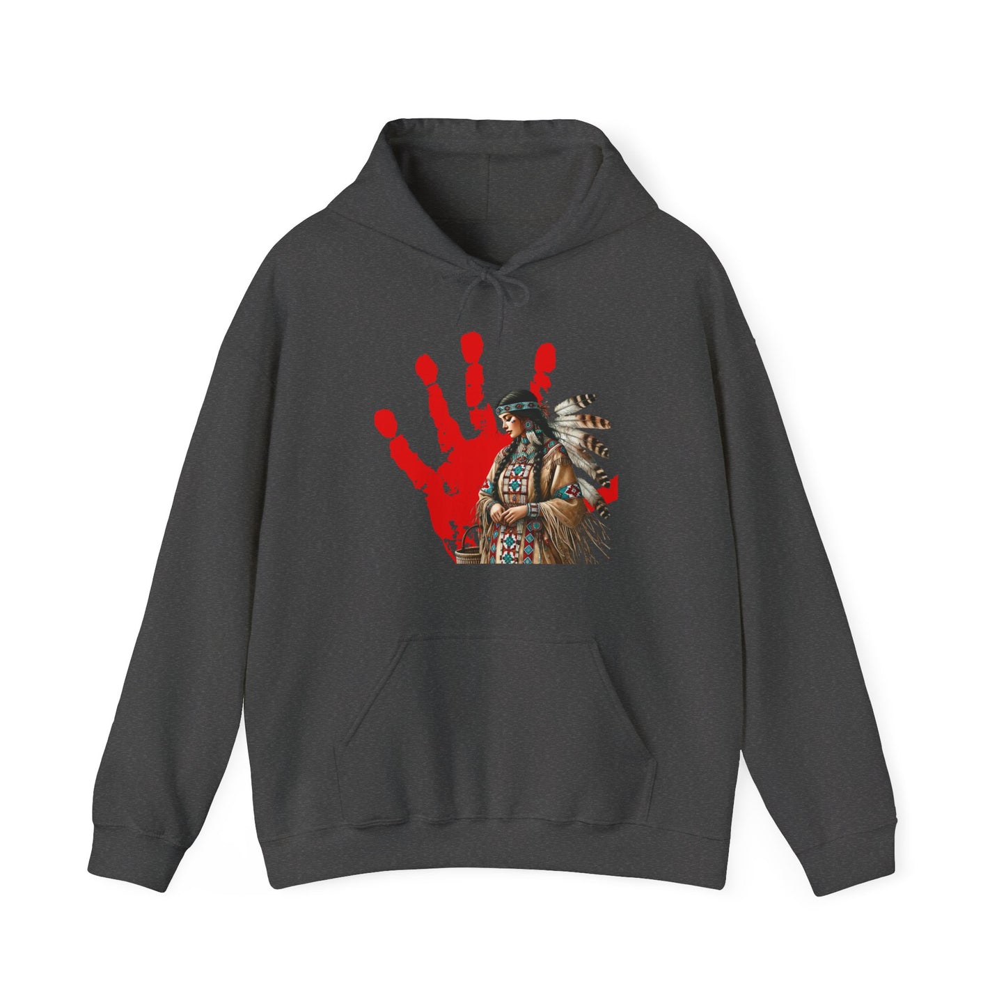 Hooded Sweatshirt Indigenous Women Red Handprint Symbol